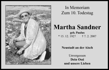 Traueranzeige von Martha Sandner von Neustadt/ Scheinfeld/ Uffenheim