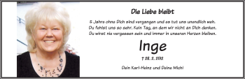 Traueranzeige von Inge  von Ansbach