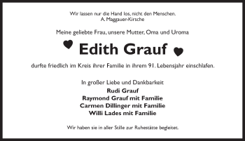 Traueranzeige von Edith Grauf von Ansbach