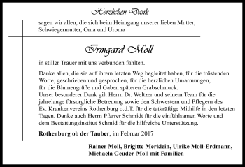 Traueranzeige von Irmgard Moll von Rothenburg