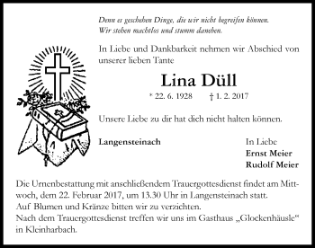 Traueranzeige von Lina Düll von Neustadt/ Scheinfeld/ Uffenheim