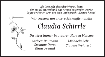 Traueranzeige von Claudia Schirrle von Dinkelsbühl/ Feuchtwangen