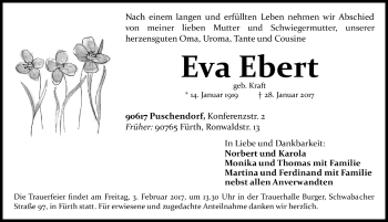 Traueranzeige von Eva Ebert von Neustadt/ Scheinfeld/ Uffenheim