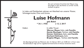 Traueranzeige von Luise Hofmann von Dinkelsbühl/ Feuchtwangen