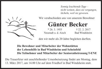 Traueranzeige von Günter Becker von Neustadt/ Scheinfeld/ Uffenheim