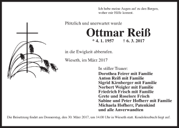 Traueranzeige von Ottmar Reiß von Dinkelsbühl/ Feuchtwangen