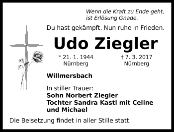 Traueranzeige von Udo Ziegler von Neustadt/ Scheinfeld/ Uffenheim