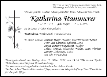 Traueranzeige von Katharina Hammerer von Neustadt/ Scheinfeld/ Uffenheim