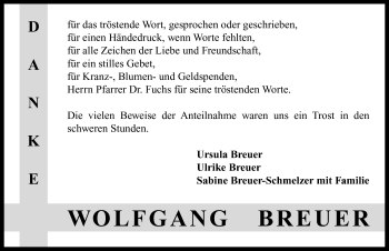 Traueranzeige von Wolfgang Breuer von Neustadt/ Scheinfeld/ Uffenheim