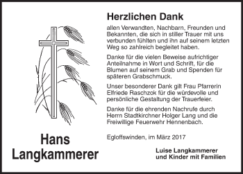 Traueranzeige von Hans Langkammerer von Ansbach