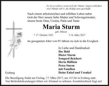 Traueranzeige von Maria Sturm von Gesamtausgabe