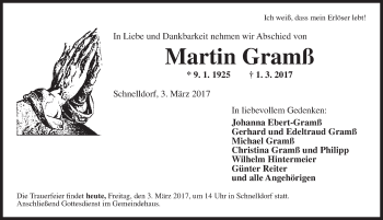 Traueranzeige von Martin Gramß von Dinkelsbühl/ Feuchtwangen