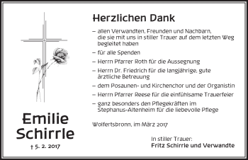 Traueranzeige von Emilie Schirrle von Dinkelsbühl/ Feuchtwangen