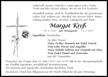 Traueranzeige von Margot Kreß von Neustadt/ Scheinfeld/ Uffenheim