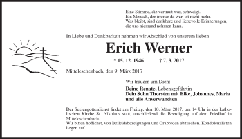 Traueranzeige von Erich Werner von Ansbach