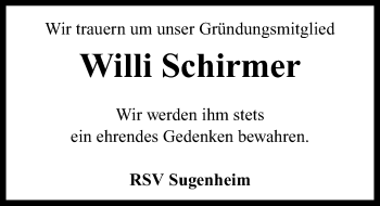 Traueranzeige von Willi Schirmer von Neustadt/ Scheinfeld/ Uffenheim