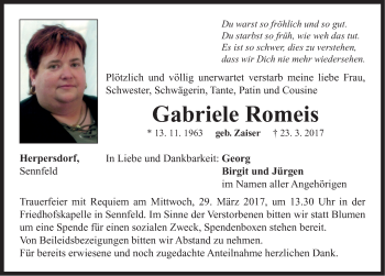 Traueranzeige von Gabriele Romeis von Neustadt/ Scheinfeld/ Uffenheim