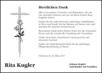 Traueranzeige von Rita Kugler von Ansbach