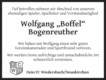 Traueranzeige von Wolfgang Bogenreuther von Ansbach