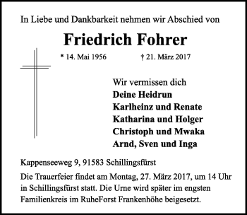 Traueranzeige von Friedrich Fohrer von Dinkelsbühl/ Feuchtwangen