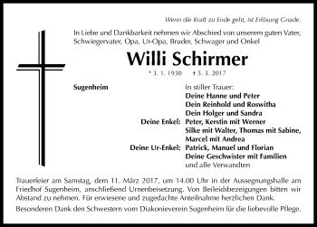 Traueranzeige von Willi Schirmer von Neustadt/ Scheinfeld/ Uffenheim