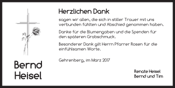 Traueranzeige von Bernd Heisel von Dinkelsbühl/ Feuchtwangen