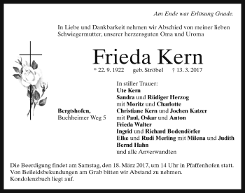 Traueranzeige von Frieda Kern von Neustadt/ Scheinfeld/ Uffenheim