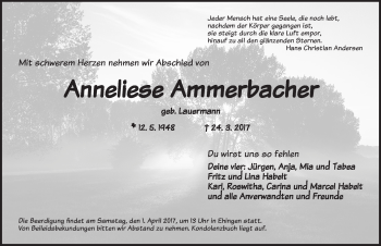 Traueranzeige von Annelieee Ammerbacher von Dinkelsbühl/ Feuchtwangen