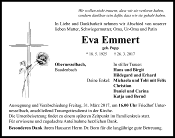 Traueranzeige von Eva Emmert von Neustadt/ Scheinfeld/ Uffenheim