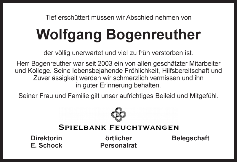  Traueranzeige für Wolfgang Bogenreuther vom 08.03.2017 aus Ansbach