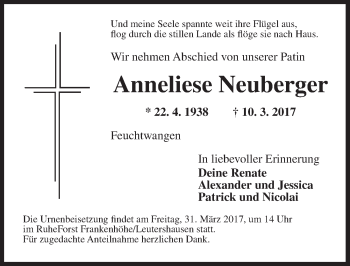 Traueranzeige von Anneliese Neuberger von Dinkelsbühl/ Feuchtwangen