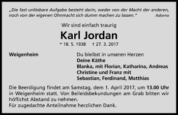 Traueranzeige von Karl Jordan von Neustadt/ Scheinfeld/ Uffenheim