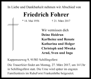 Traueranzeige von Friedrich Fohrer von Rothenburg