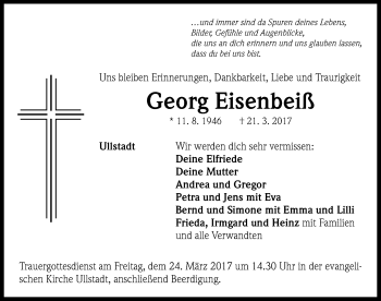 Traueranzeige von Georg Eisenbeiß von Neustadt/ Scheinfeld/ Uffenheim