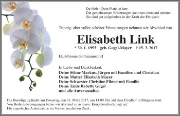 Traueranzeige von Elisabeth Link von Ansbach