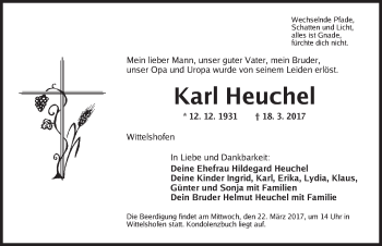 Traueranzeige von Karl Heuchel von Dinkelsbühl/ Feuchtwangen