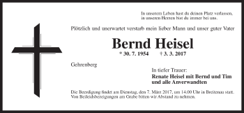 Traueranzeige von Bernd Heisel von Dinkelsbühl/ Feuchtwangen