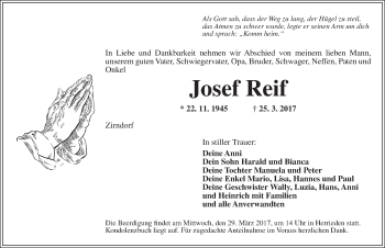 Traueranzeige von Josef Reif von Dinkelsbühl/ Feuchtwangen