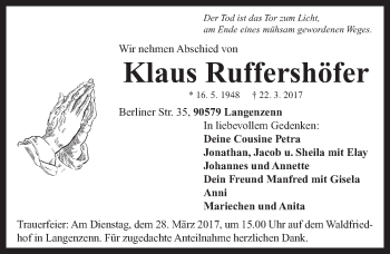 Traueranzeige von Klaus Ruffershöfer von Neustadt/ Scheinfeld/ Uffenheim