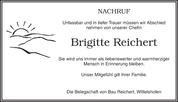 Traueranzeige von Brigitte Reichert von Dinkelsbühl/ Feuchtwangen