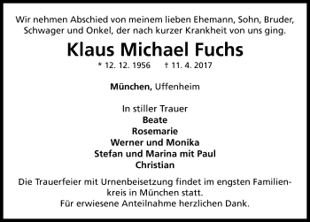 Traueranzeige von Klaus Michael Fuchs von Neustadt/ Scheinfeld/ Uffenheim