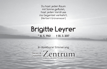 Traueranzeige von Brigitte Leyrer von Ansbach