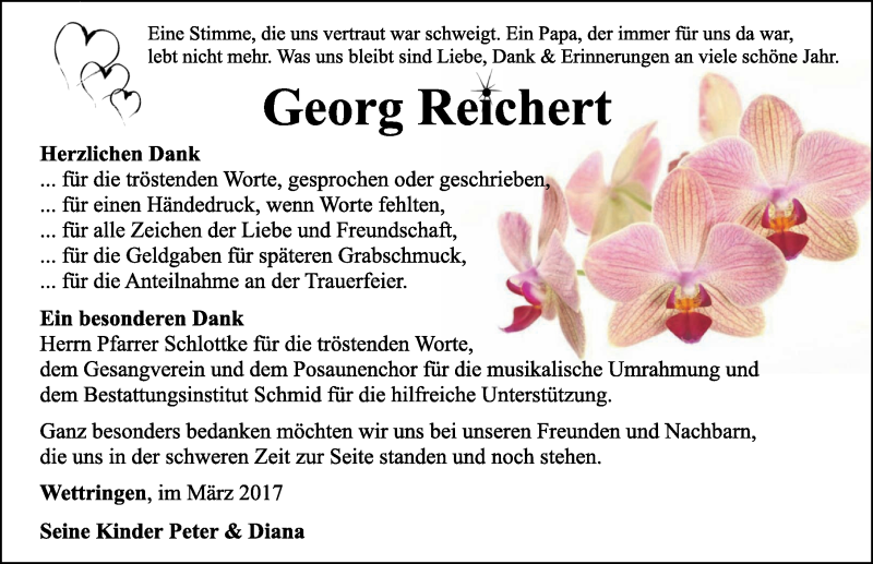  Traueranzeige für Georg Reichert vom 08.04.2017 aus Ansbach