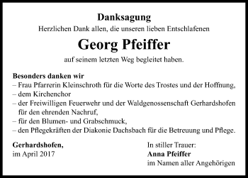 Traueranzeige von Georg Pfeiffer von Neustadt/ Scheinfeld/ Uffenheim