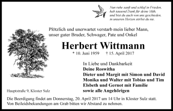 Traueranzeige von Herbert Wittmann von Rothenburg