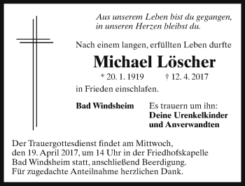 Traueranzeige von Michael Löscher von Ansbach