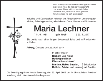 Traueranzeige von Maria Lechner von Dinkelsbühl/ Feuchtwangen