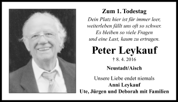 Traueranzeige von Peter Leykauf von Neustadt/ Scheinfeld/ Uffenheim