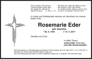 Traueranzeige von Rosemarie Eder von Dinkelsbühl/ Feuchtwangen