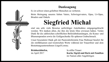 Traueranzeige von Siegfried Michal von Neustadt/ Scheinfeld/ Uffenheim